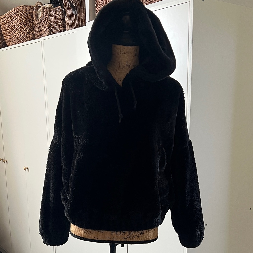 Zara Black Faux Fur Hoodie Jacket